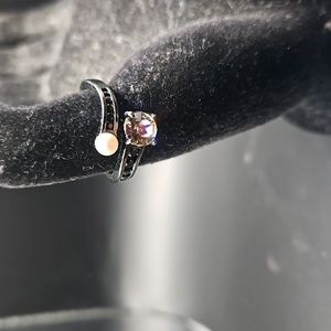 B-3 Black tone ring with faux pearl and purple colored stones
